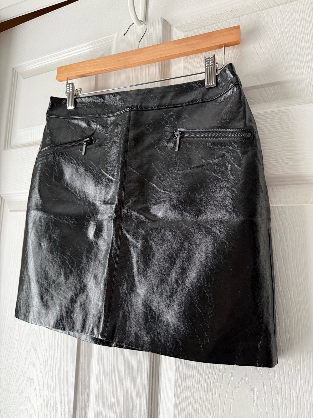 Oasis Black Faux Leather Mini Skirt with Zip Details
